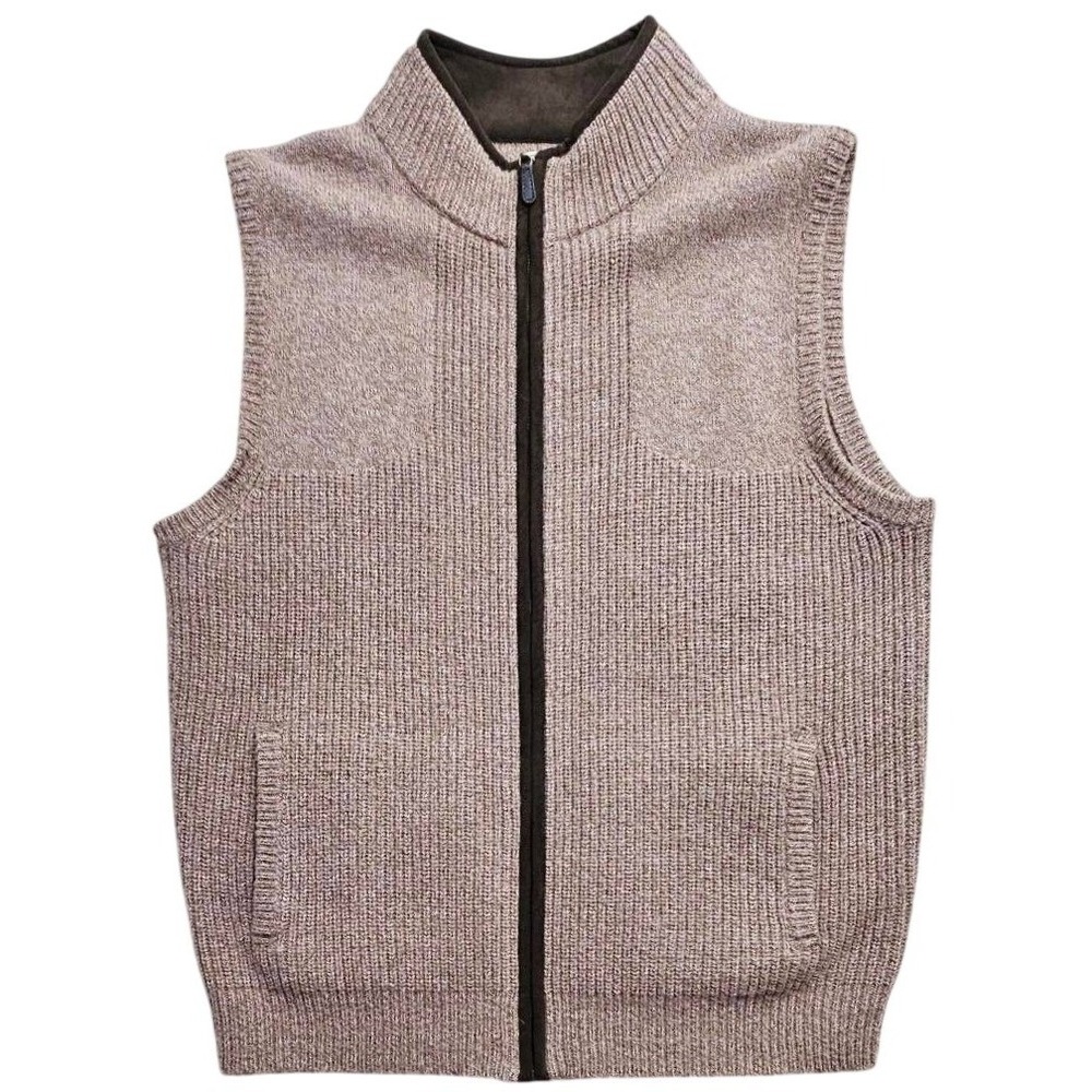LL Bean Mens Brown 100% Merino Lambswool Full Zip Sweater Vest Mock Neck L-REG
